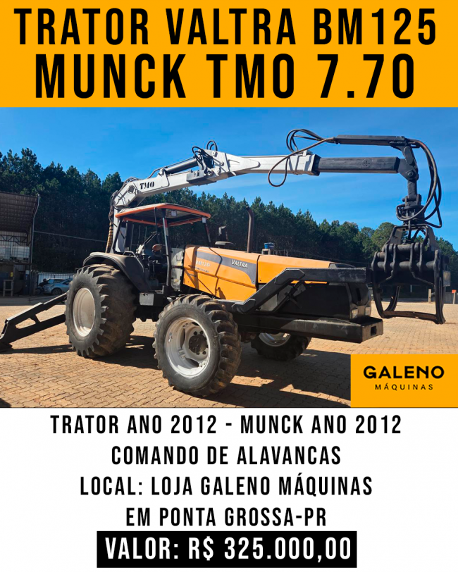 Trator VALTRA BM 125 com munck TMO 7.70